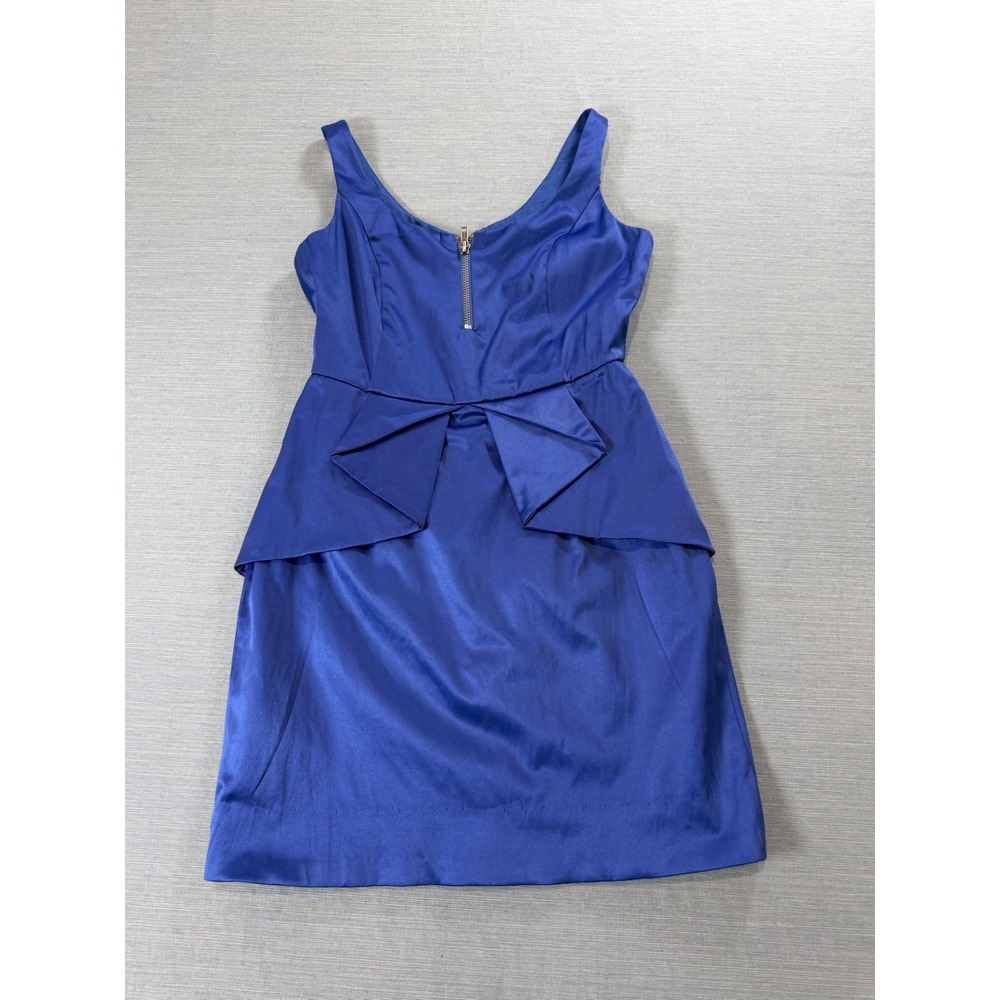 BCBGeneration Peplum Sheath Dress Women 0 Blue Excellent Satin Bow Front Zip